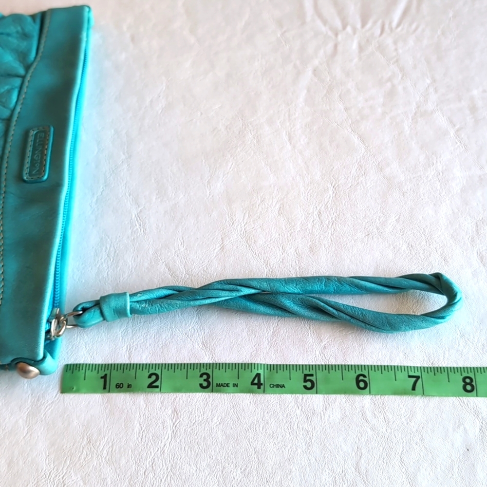 Ellington Turquoise Blue Aqua Dimpled Leather Wristlet Clutch - Picture 8 of 8